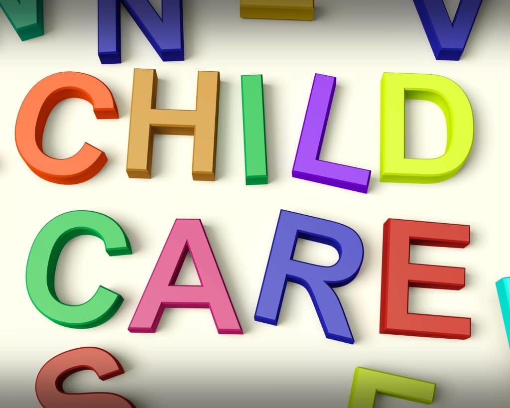 Letters that spell out 'child care'